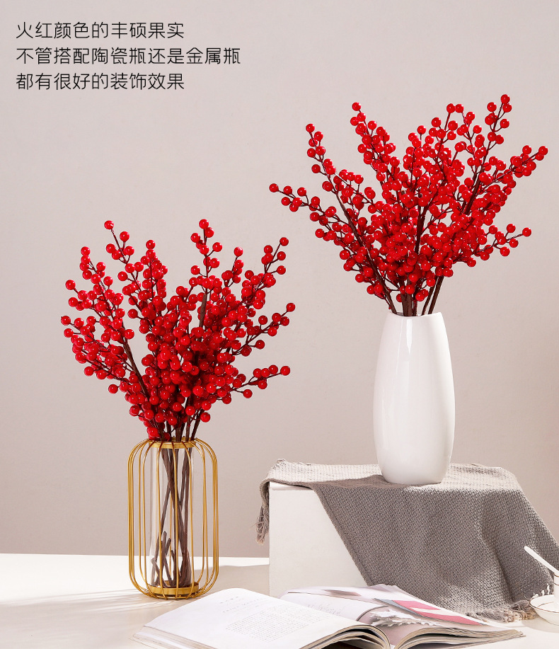 Fortune Fruit Red Berry Fake Flower Living Room Home Decoration Flower Arrangement New Year Christmas Props Display