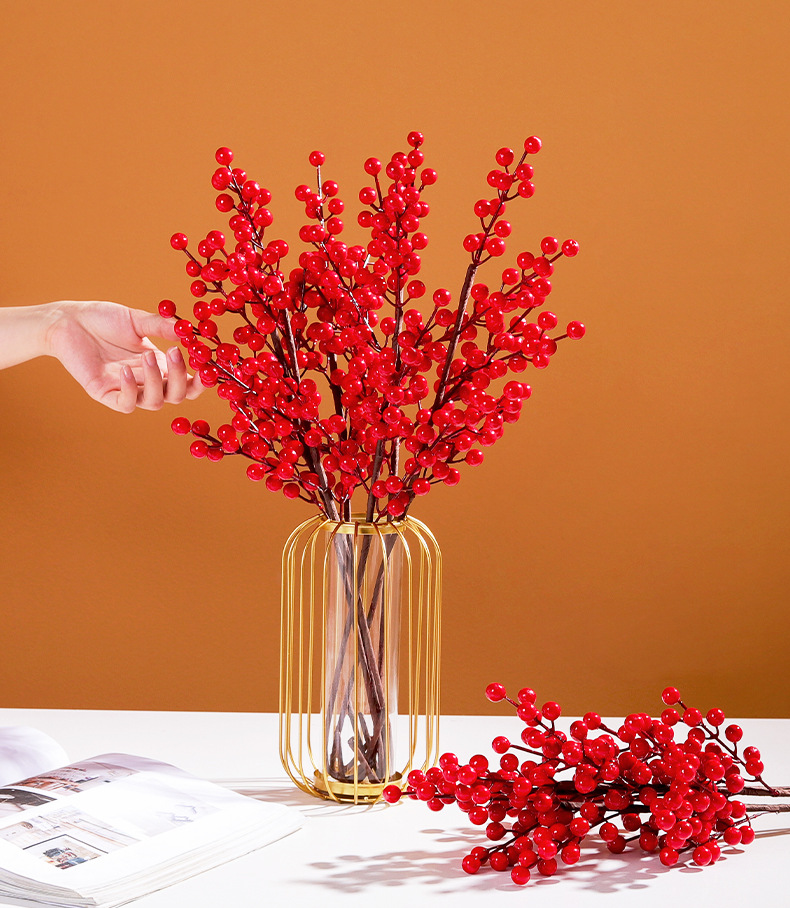 Fortune Fruit Red Berry Fake Flower Living Room Home Decoration Flower Arrangement New Year Christmas Props Display