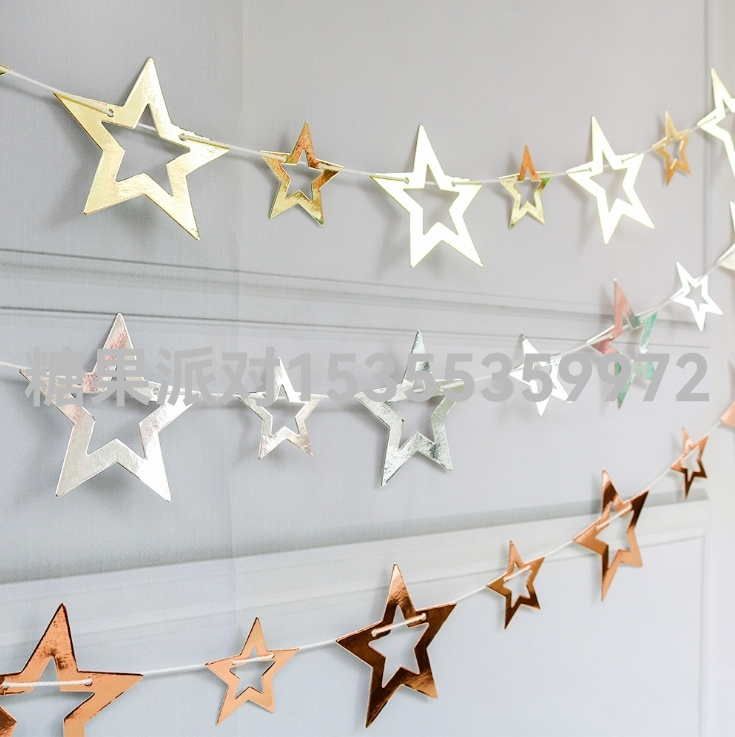 Mirror Sheets Hollow Pentagram Paper Flower Hanging Flag Hanging String Wedding Birthday Christmas XINGX Garland Hanging Decoration Party