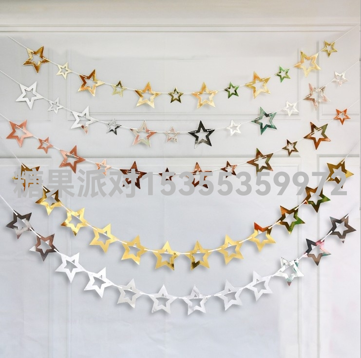 Mirror Sheets Hollow Pentagram Paper Flower Hanging Flag Hanging String Wedding Birthday Christmas XINGX Garland Hanging Decoration Party