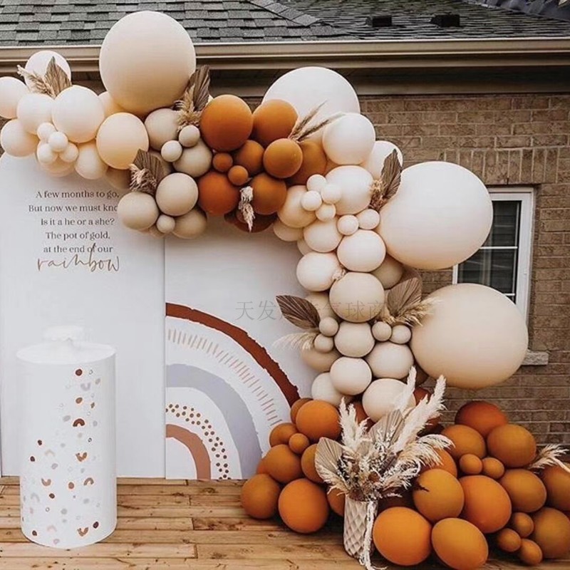 Retro Style Double-Layer Morandi Orange Macaron Orange Latex Balloon Chain Decoration Birthday Party Opening Ceremony