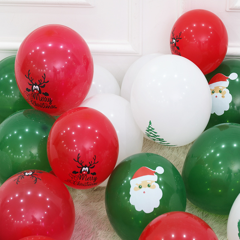 Cross-Border Thickened Christmas Printing Rubber Balloons Christmas Tree Old Elk Mall Holiday Decoration Balloon