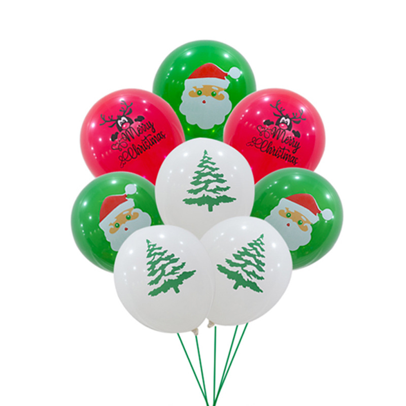 Cross-Border Thickened Christmas Printing Rubber Balloons Christmas Tree Old Elk Mall Holiday Decoration Balloon