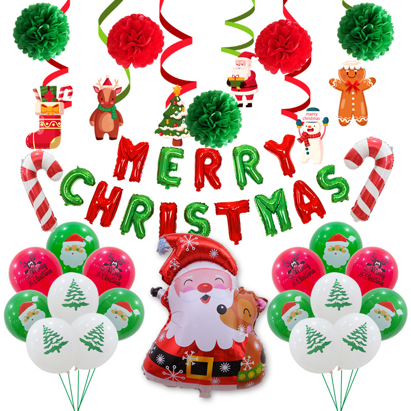 Cross-Border Thickened Christmas Printing Rubber Balloons Christmas Tree Old Elk Mall Holiday Decoration Balloon
