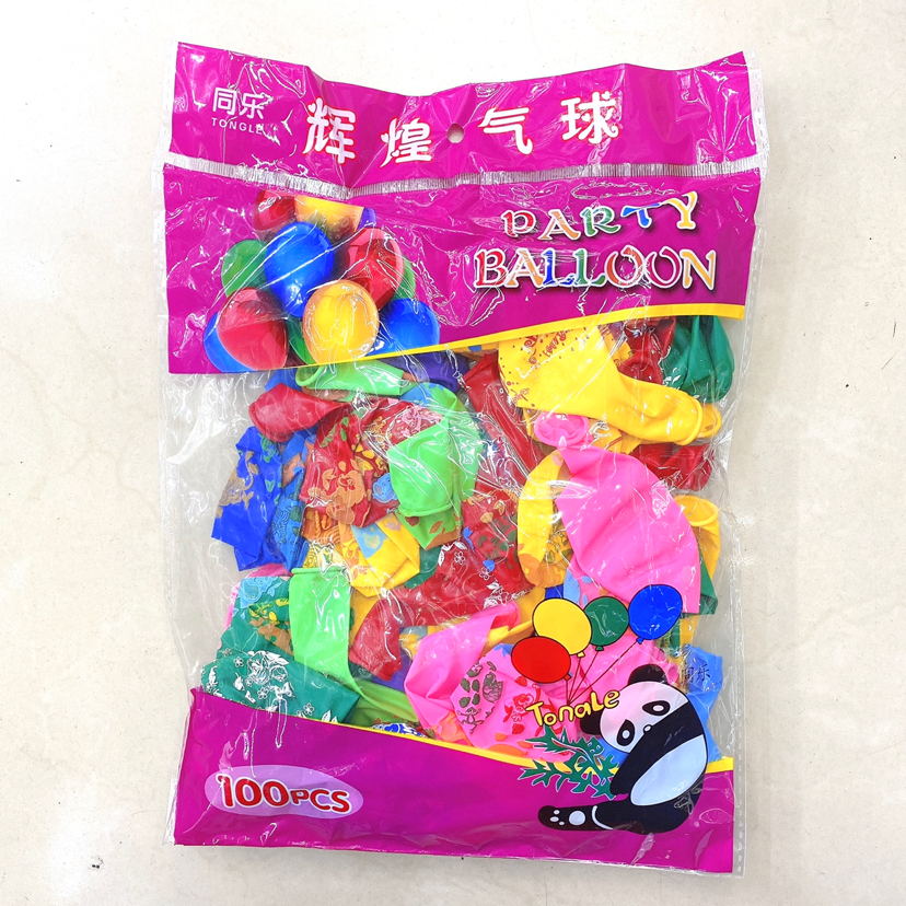 Factory Direct Sales Color Printing Balloon Set with Balloon Rod 100 Pieces Party Decoration Rubber Balloons