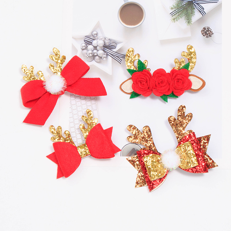 91108 Christmas Sequins Barrettes Non-Woven Flower Barrettes Hair Ball Bow Barrettes