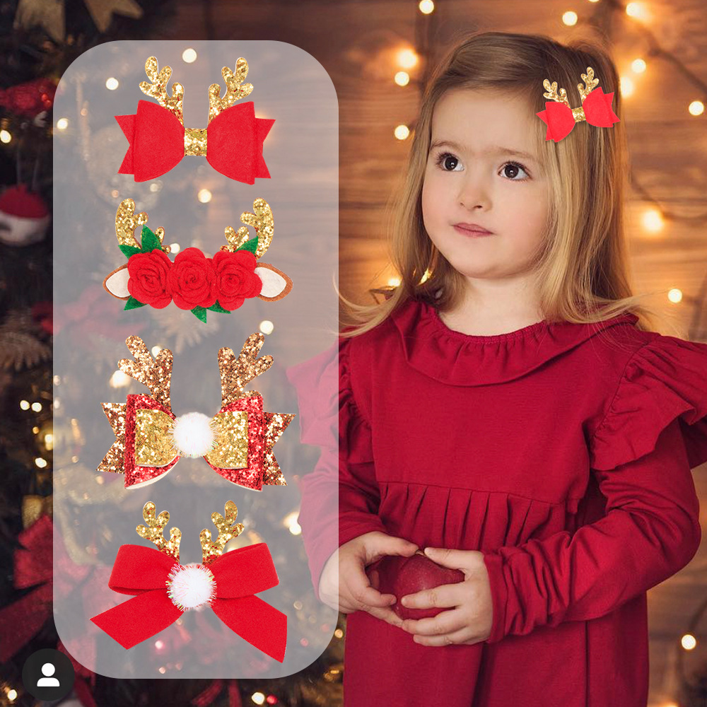 91108 Christmas Sequins Barrettes Non-Woven Flower Barrettes Hair Ball Bow Barrettes