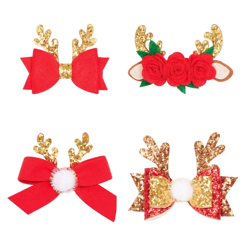 91108 Christmas Sequins Barrettes Non-Woven Flower Barrettes Hair Ball Bow Barrettes