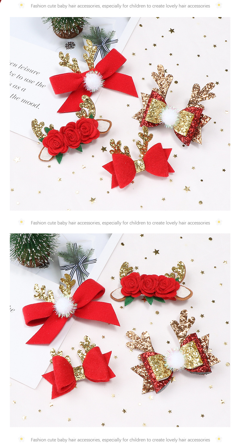 91108 Christmas Sequins Barrettes Non-Woven Flower Barrettes Hair Ball Bow Barrettes