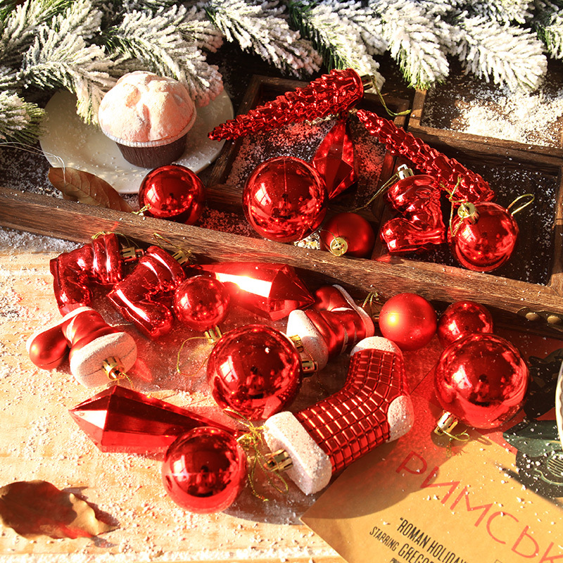 Tingzhi Christmas Tree Decorations Square Box Set Plastic Ball Christmas Ball Pendant 21 Pieces