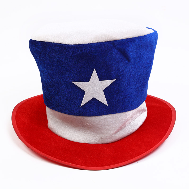 Halloween Carnival Festival Party Hat Performance Supplies Top Hat Five-Pointed Star Red White Blue Striped Stitching a Tall Hat