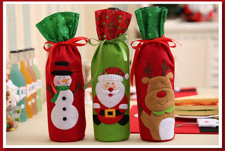 New Christmas Supplies Christmas Sequins Embroidered Wine Bottle Bag Santa Claus Wine Bag