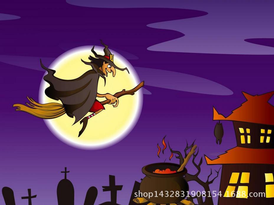 Halloween children witch stripes broomstick C short Halloween PT supplies wholesale Christmas supplies can be customized