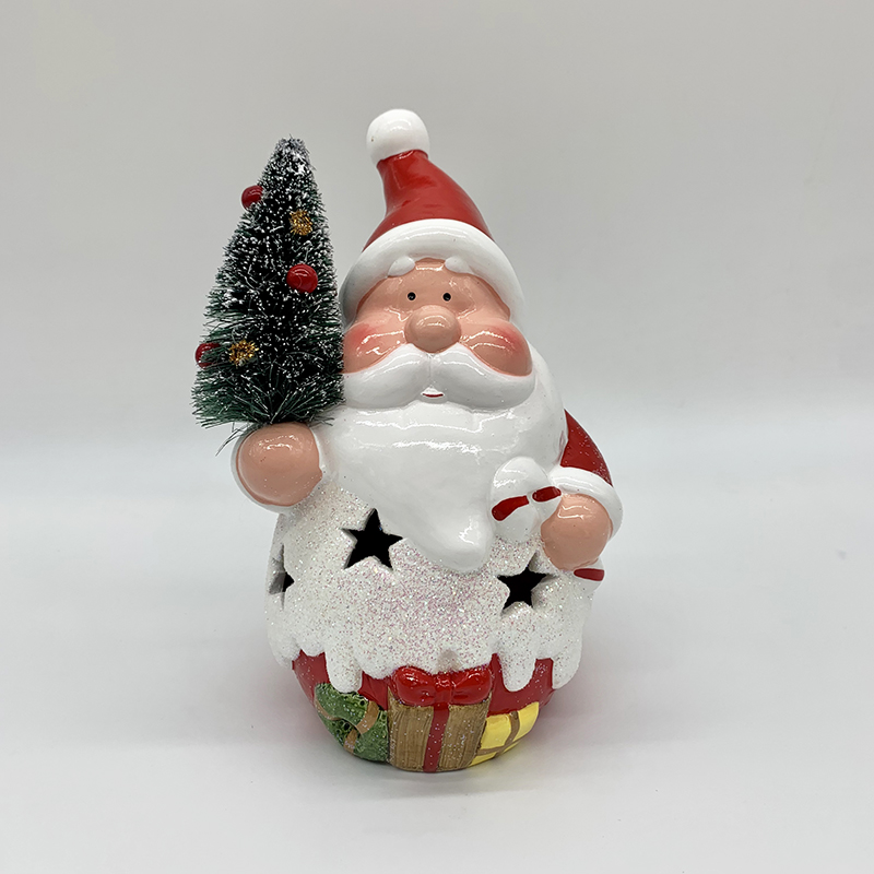 Christmas Ceramic Crafts Santa Claus Snowman  LED light Desktop Decoration Bar Shop Window Home Decoration  Ornaments