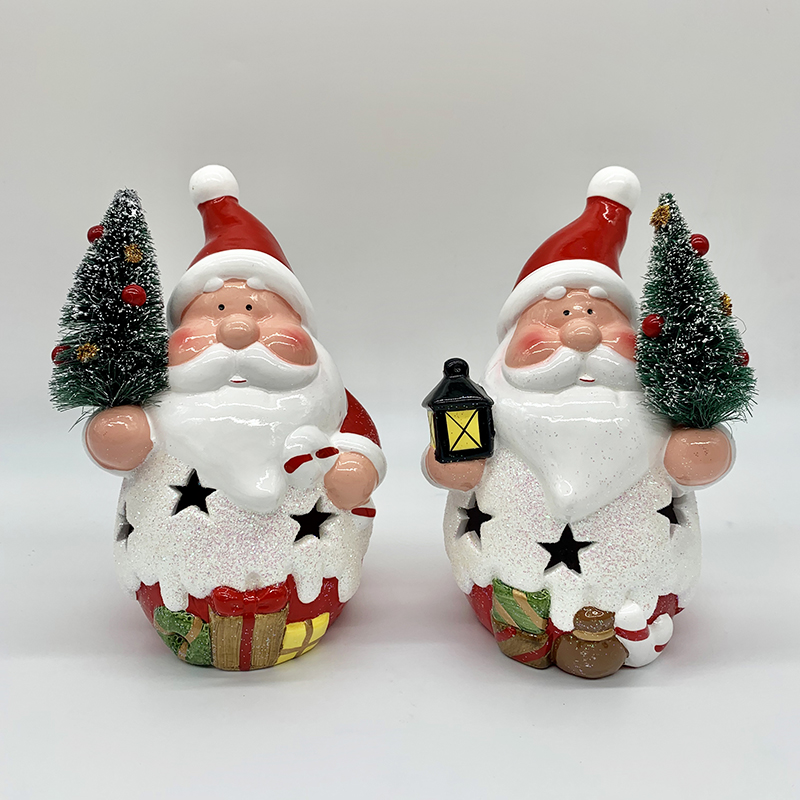 Christmas Ceramic Crafts Santa Claus Snowman  LED light Desktop Decoration Bar Shop Window Home Decoration  Ornaments