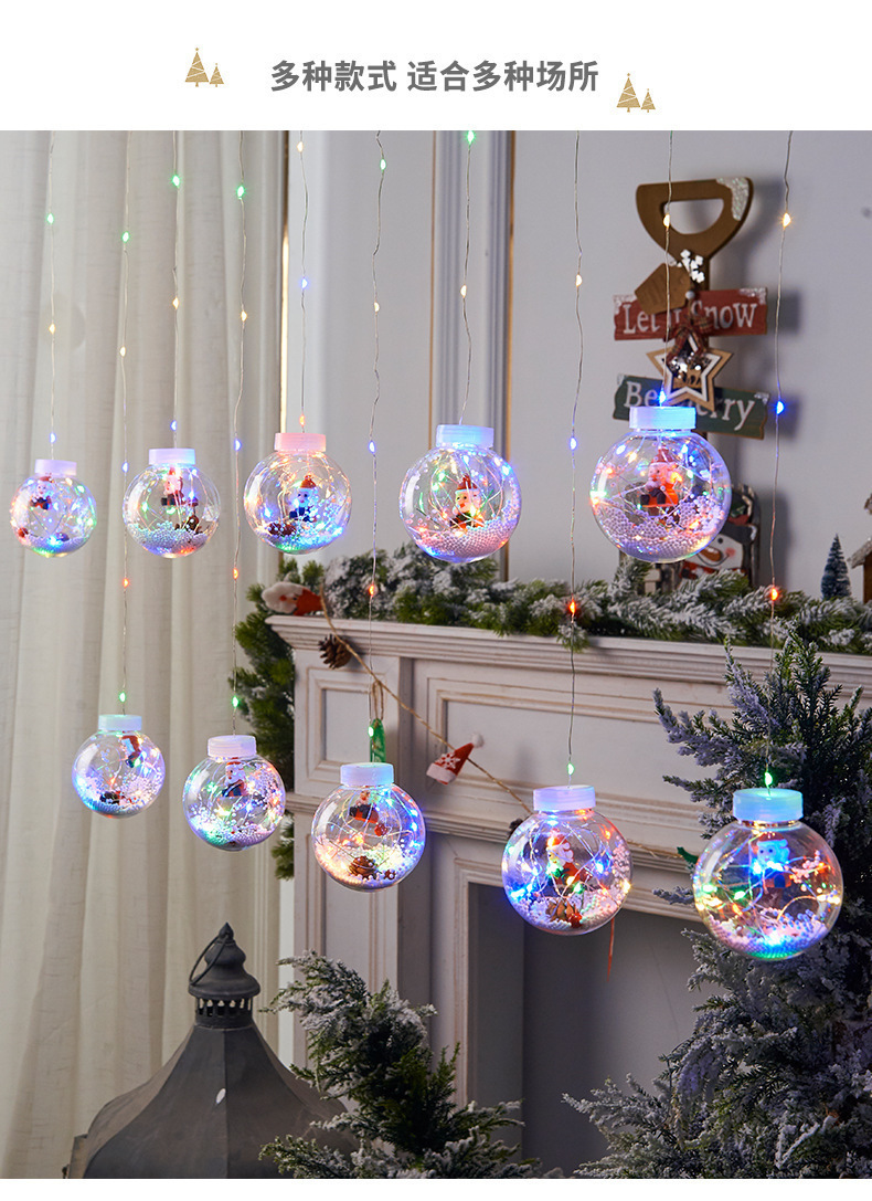 Led Wish Orbs Curtain Light Santa Claus Snowman Christmas Tree Window Festival Decoration Copper Wire Lamp Ball Lighting Chain