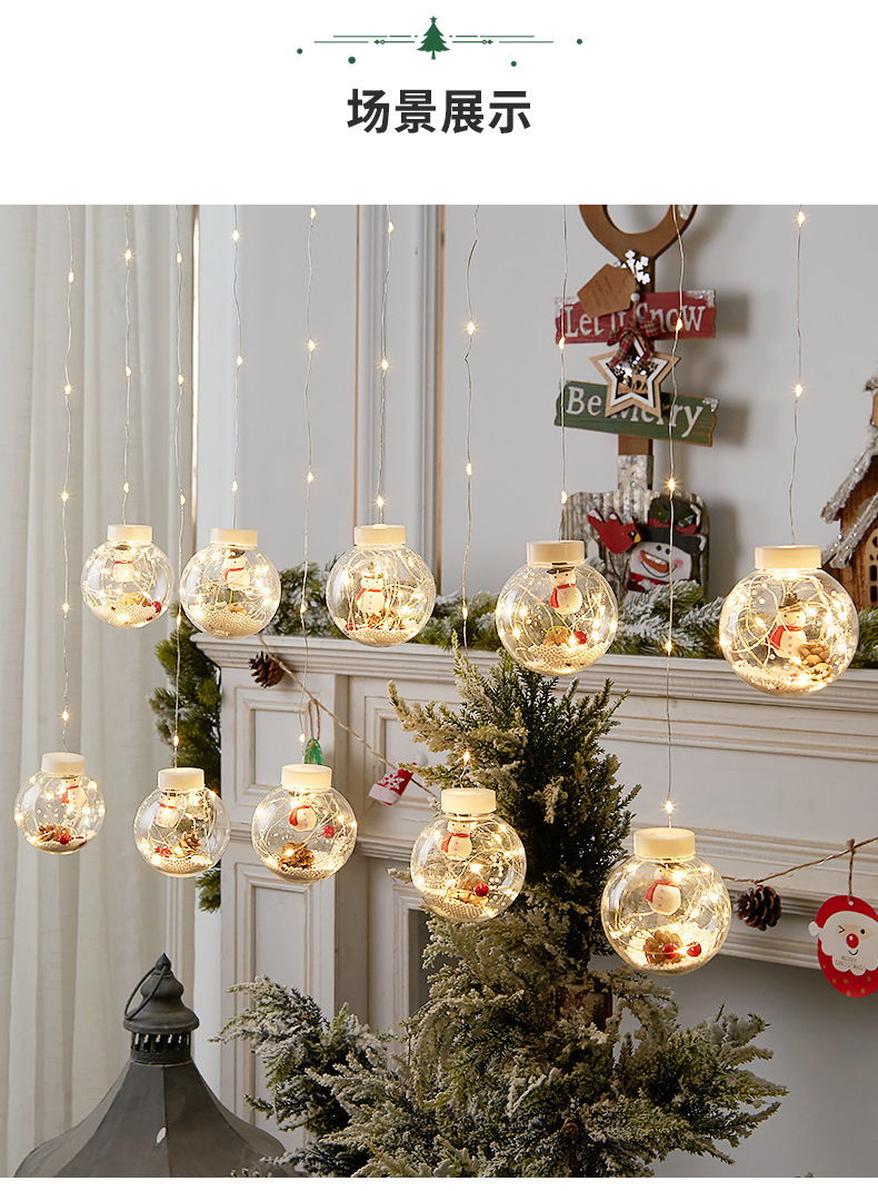 Led Wish Orbs Curtain Light Santa Claus Snowman Christmas Tree Window Festival Decoration Copper Wire Lamp Ball Lighting Chain