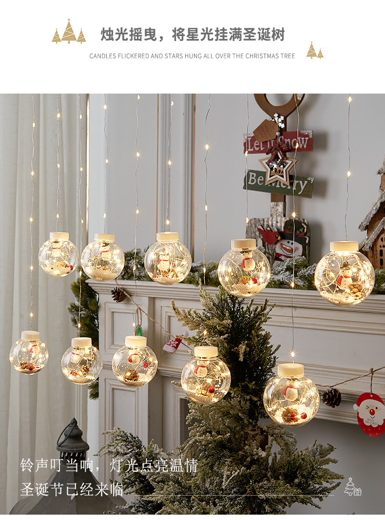 Led Wish Orbs Curtain Light Santa Claus Snowman Christmas Tree Window Festival Decoration Copper Wire Lamp Ball Lighting Chain