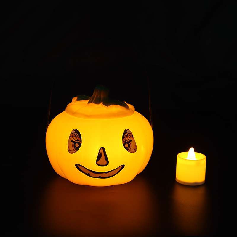 Halloween Pumpkin Lantern Portable Self-Produced Decoration Festive Supplies Halloween Props Playing Plastic Children Pumpkin Lantern
