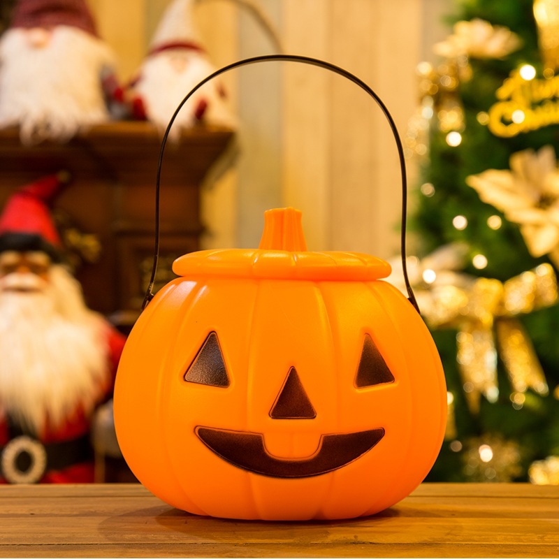 Halloween Pumpkin Lantern Portable Self-Produced Decoration Festive Supplies Halloween Props Playing Plastic Children Pumpkin Lantern