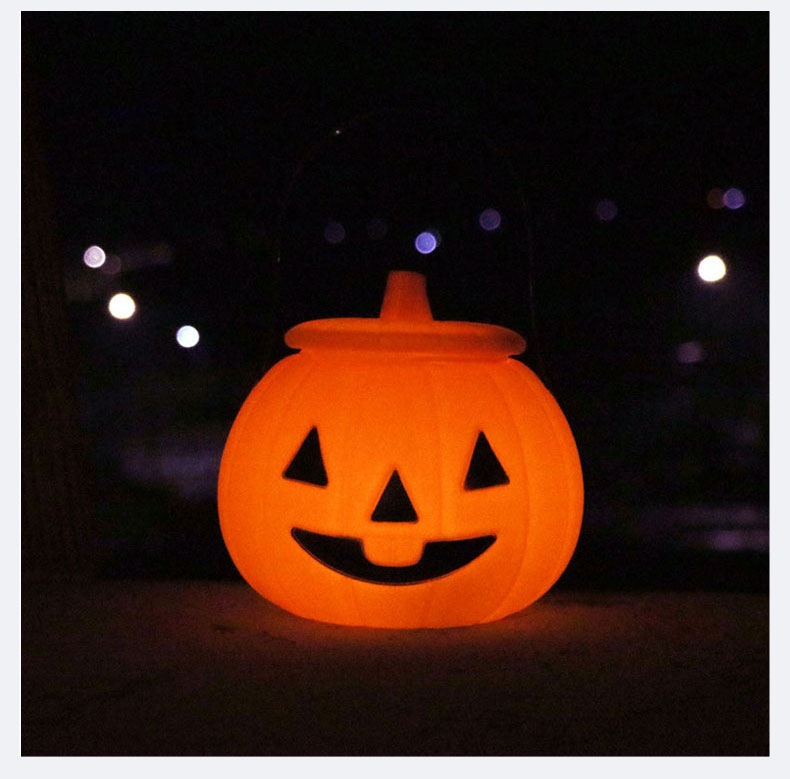 Halloween Pumpkin Lantern Portable Self-Produced Decoration Festive Supplies Halloween Props Playing Plastic Children Pumpkin Lantern