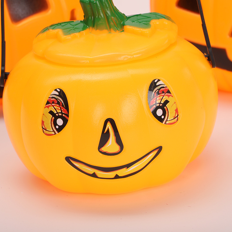 Halloween Pumpkin Lantern Portable Self-Produced Decoration Festive Supplies Halloween Props Playing Plastic Children Pumpkin Lantern