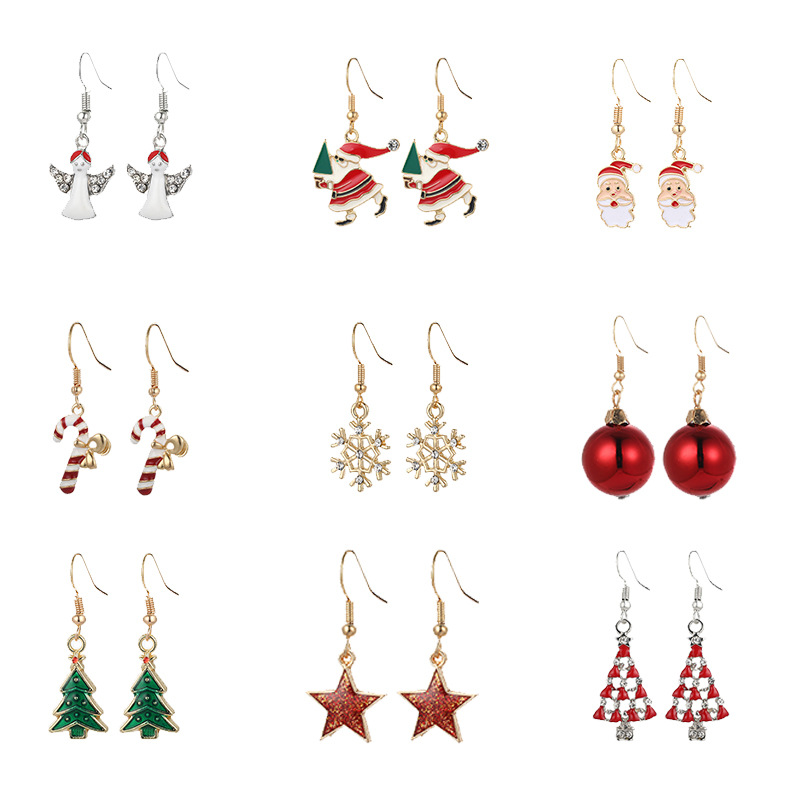Christmas Earrings Christmas Snowflake Elk Bell Cross-Border Christmas Tree Epoxy Copper Ear Hook Pendant Customization