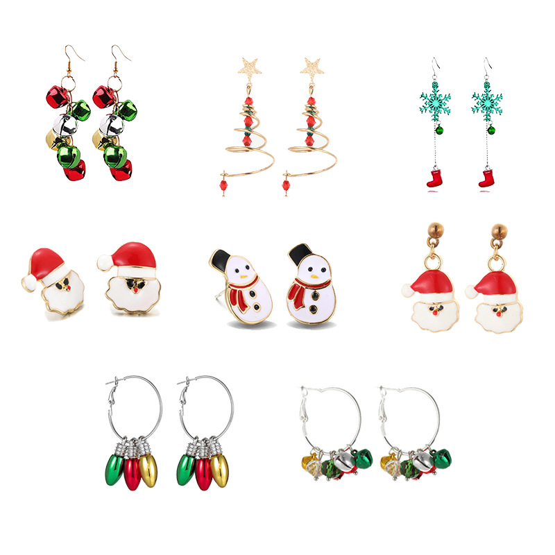 Christmas Earrings Christmas Snowflake Elk Bell Cross-Border Christmas Tree Epoxy Copper Ear Hook Pendant Customization