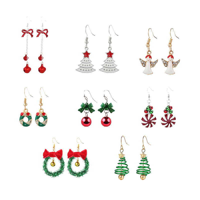 Christmas Earrings Christmas Snowflake Elk Bell Cross-Border Christmas Tree Epoxy Copper Ear Hook Pendant Customization