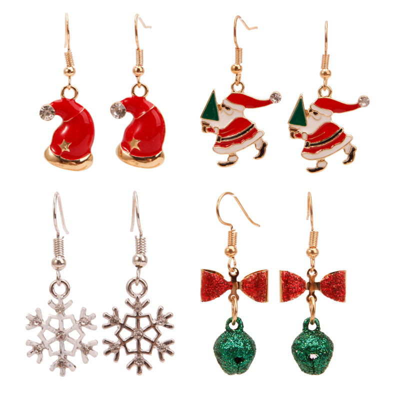 Christmas Earrings Christmas Snowflake Elk Bell Cross-Border Christmas Tree Epoxy Copper Ear Hook Pendant Customization