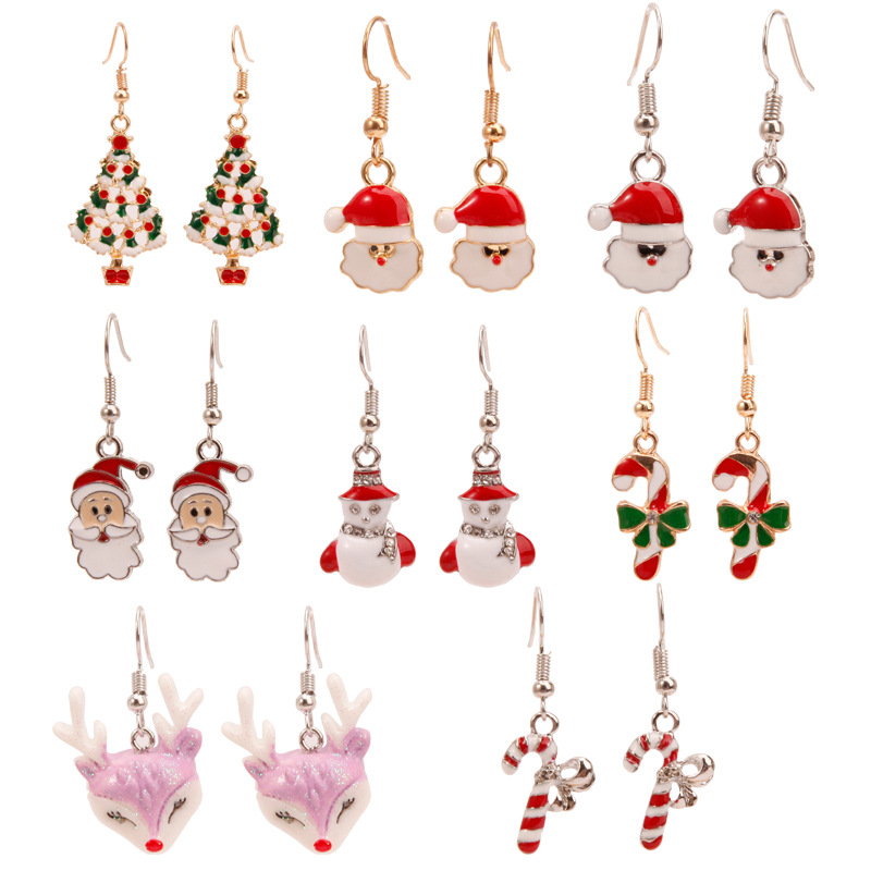 Christmas Earrings Christmas Snowflake Elk Bell Cross-Border Christmas Tree Epoxy Copper Ear Hook Pendant Customization