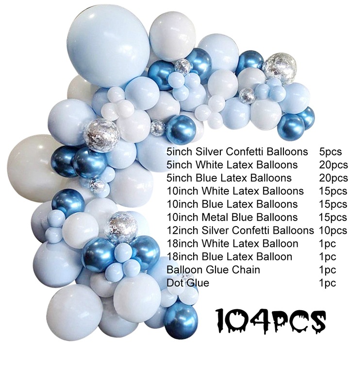 Cross-Border Hot Selling Blue Silver Rubber Balloons Birthday Arrangement Party Supplies Wedding Celebration Decoration Balloon Chain Set