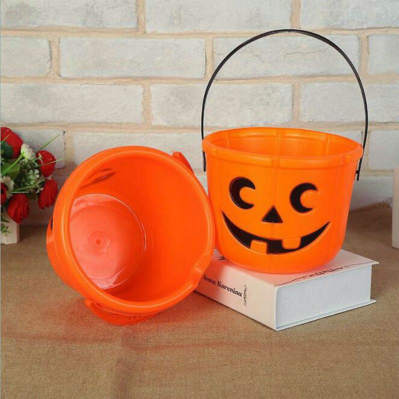Halloween Decoration Smiley Face Printing Pumpkin Bucket Orange Bucket Straight Bucket Candy Bucket Children Decoration Supplies Props