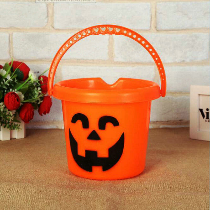 Halloween Decoration Smiley Face Printing Pumpkin Bucket Orange Bucket Straight Bucket Candy Bucket Children Decoration Supplies Props