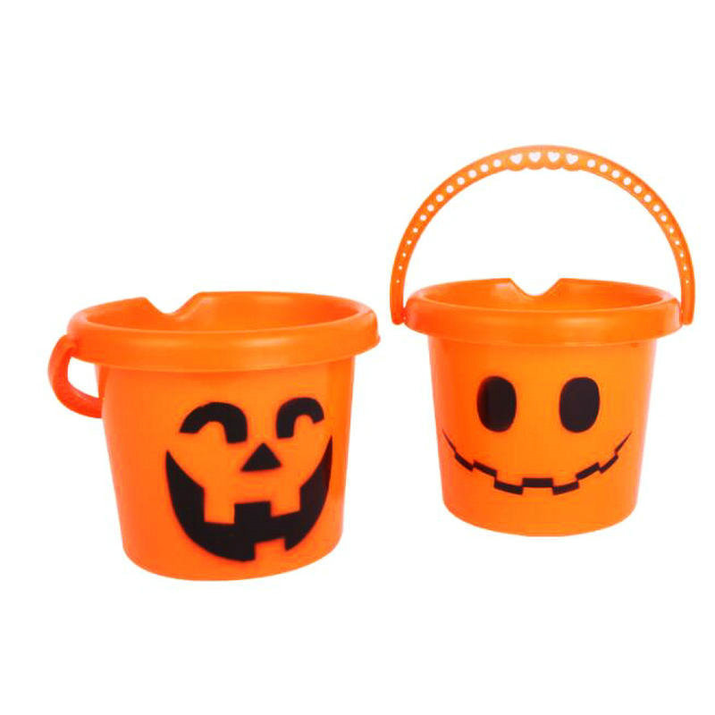 Halloween Decoration Smiley Face Printing Pumpkin Bucket Orange Bucket Straight Bucket Candy Bucket Children Decoration Supplies Props