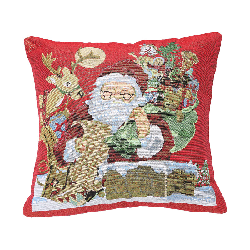 2022 New Amazon AliExpress Pillow Bedside Cushion Jacquard Cotton Santa Claus Snowman Pillow Cover
