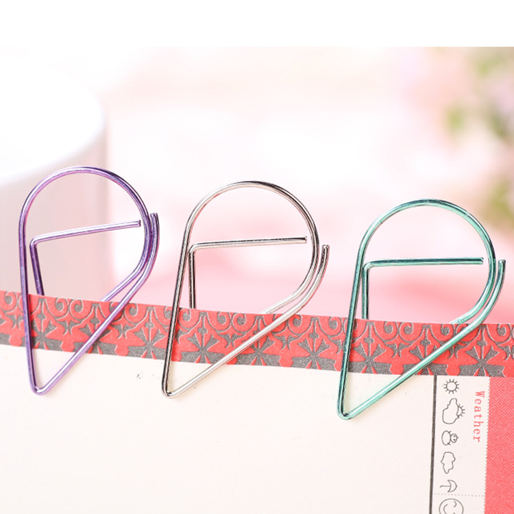 Wholesale Trumpet Simplicity Plated Metal Bookmark Creative Water Drop Clip Student Paper Clip Notebook Stationery 6 Colors