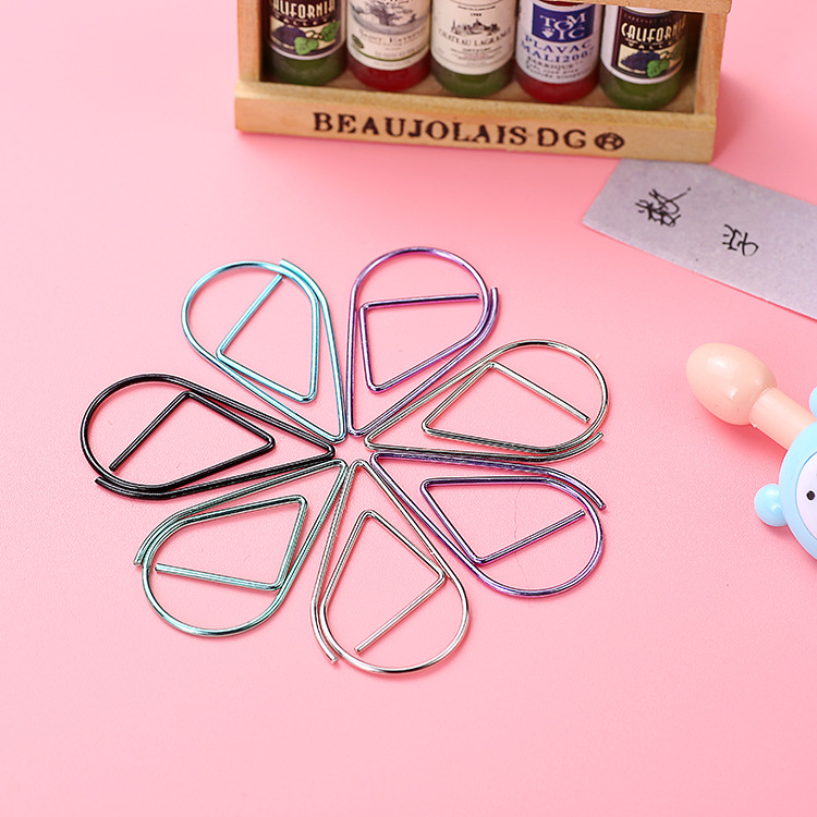 Wholesale Trumpet Simplicity Plated Metal Bookmark Creative Water Drop Clip Student Paper Clip Notebook Stationery 6 Colors