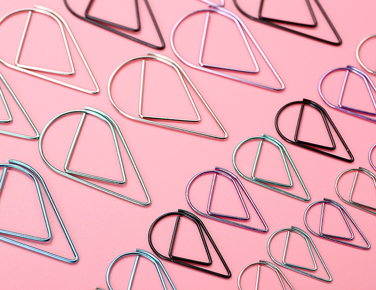 Wholesale Trumpet Simplicity Plated Metal Bookmark Creative Water Drop Clip Student Paper Clip Notebook Stationery 6 Colors