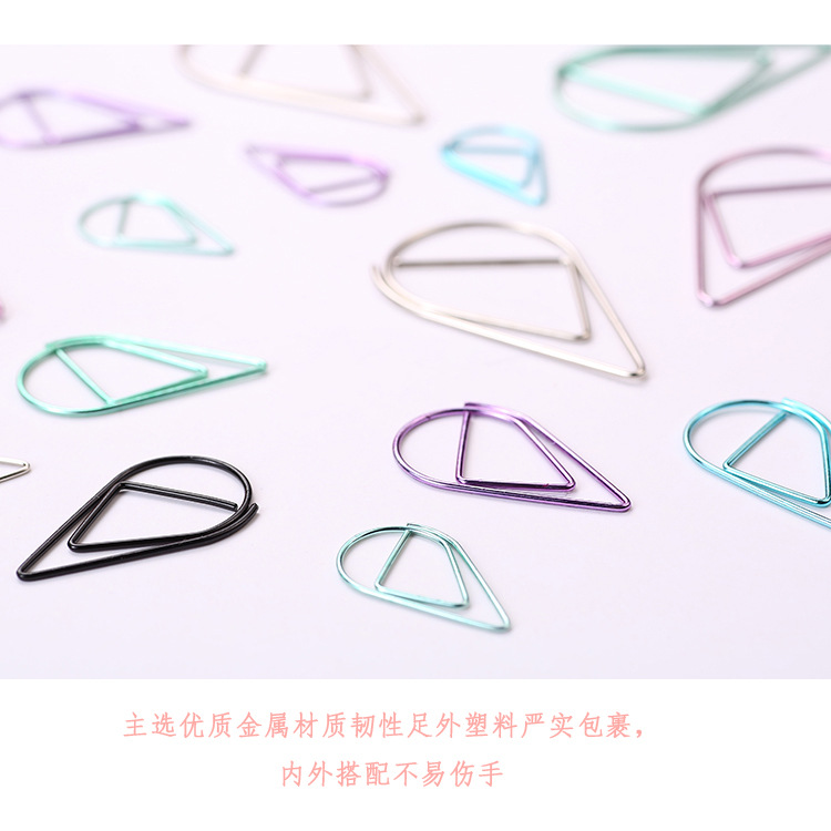 Wholesale Trumpet Simplicity Plated Metal Bookmark Creative Water Drop Clip Student Paper Clip Notebook Stationery 6 Colors