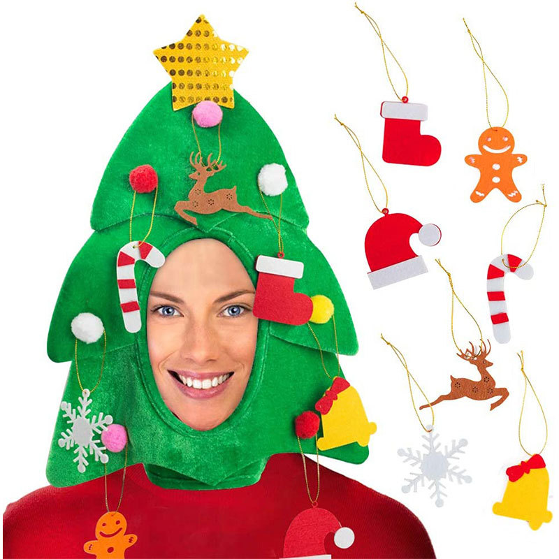 Carnival Hat Christmas Tree Shape Face-Revealing Hat Holiday Party Stage Camouflage Christmas Tree Hat