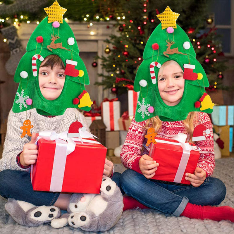 Carnival Hat Christmas Tree Shape Face-Revealing Hat Holiday Party Stage Camouflage Christmas Tree Hat