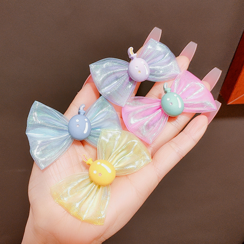 4 Pcs/Card Rainbow Balloon Bow Children Barrettes Mesh Hairpin Girl Cartoon Hair Accessories Side Clip Bang Clip