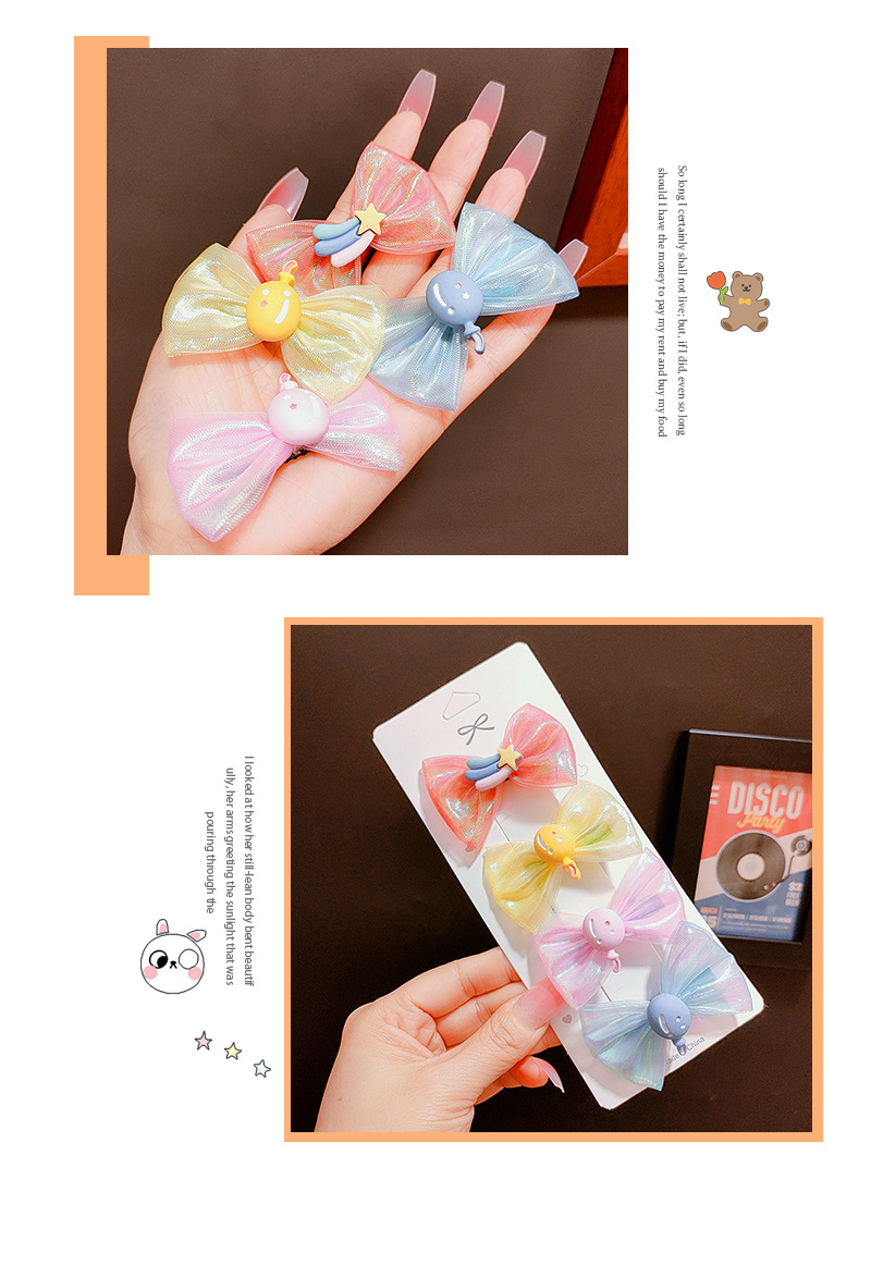 4 Pcs/Card Rainbow Balloon Bow Children Barrettes Mesh Hairpin Girl Cartoon Hair Accessories Side Clip Bang Clip