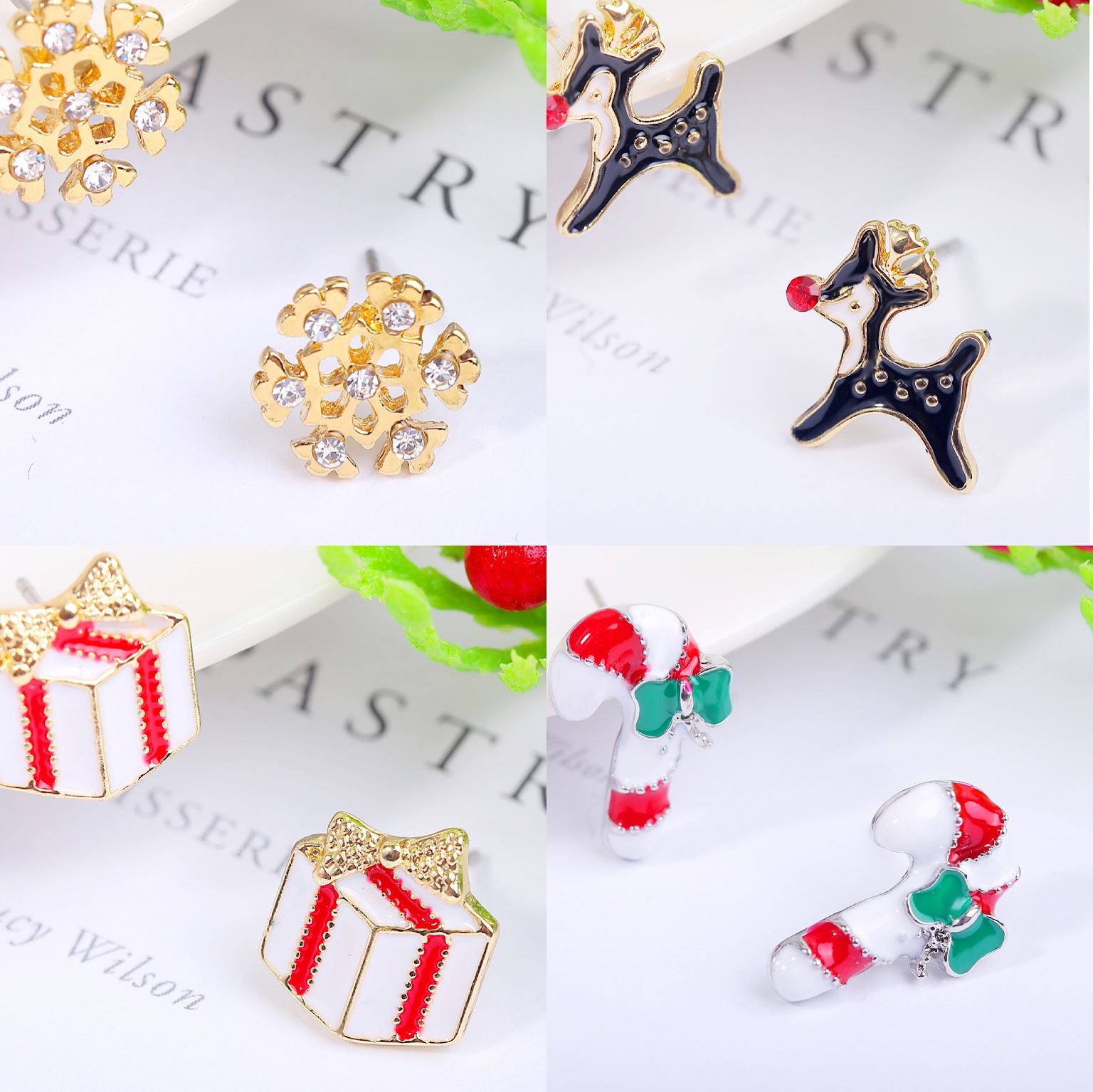 Cross-Border New Christmas Earrings Diamond Snowflake Bell Christmas Tree Ear Rings European And American Christmas Earrings Set