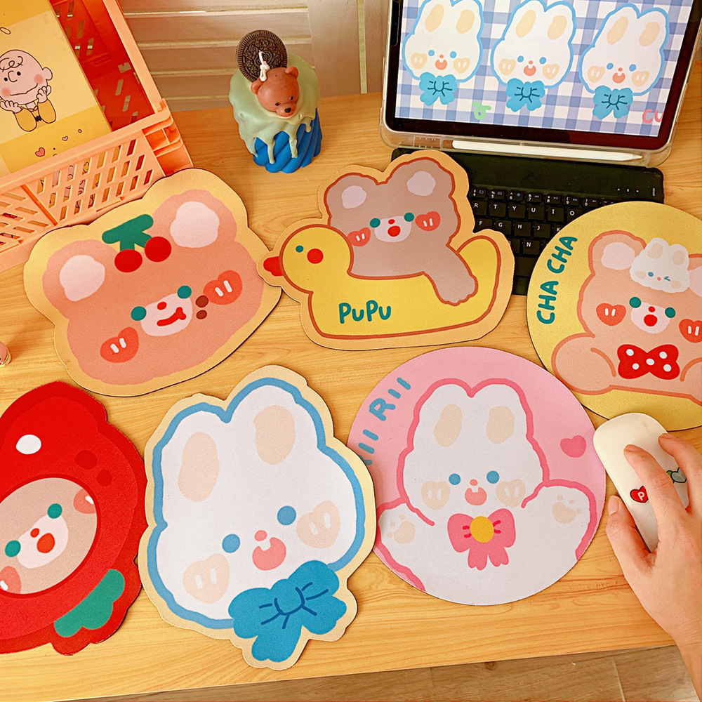 Creative Cartoon round Mouse Pad Cute Trumpet Soft and Adorable Bear and Rabbit Computer Wrist Pad Soft Shaped Student Office Pad