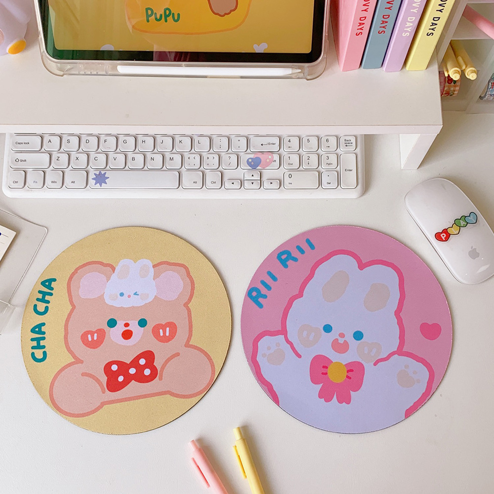 Creative Cartoon round Mouse Pad Cute Trumpet Soft and Adorable Bear and Rabbit Computer Wrist Pad Soft Shaped Student Office Pad