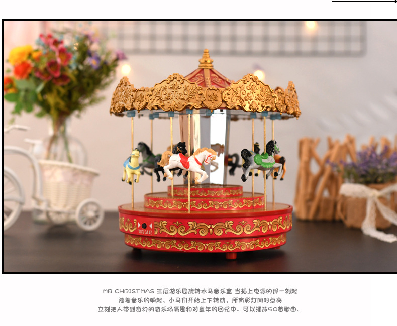 Mr Christmas Playground Christmas Wooden Carousel Creative Luxury Music Box Show Window Decoration Gift