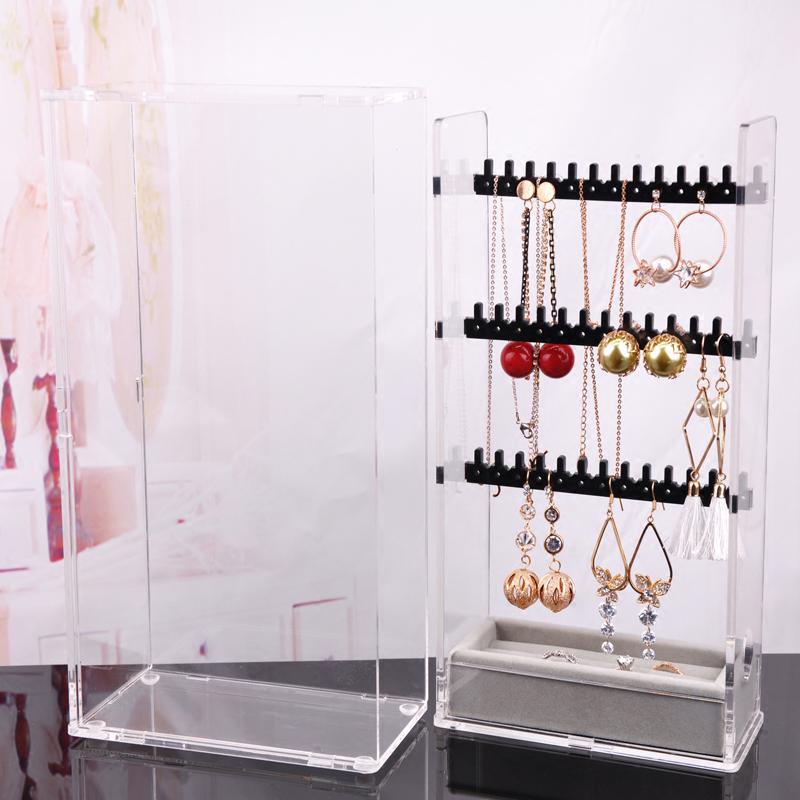 Plastic Earrings Rack Display Stand Household Necklace Ear Stud Earring Storage Box Ring Tray Transparent Layered Display