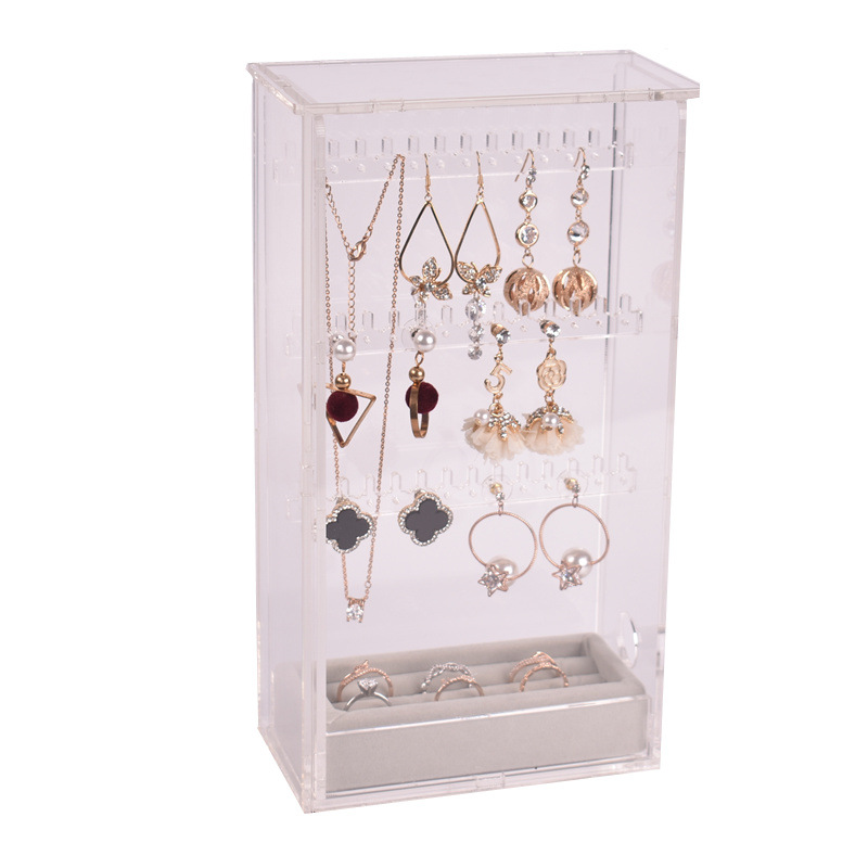 Plastic Earrings Rack Display Stand Household Necklace Ear Stud Earring Storage Box Ring Tray Transparent Layered Display